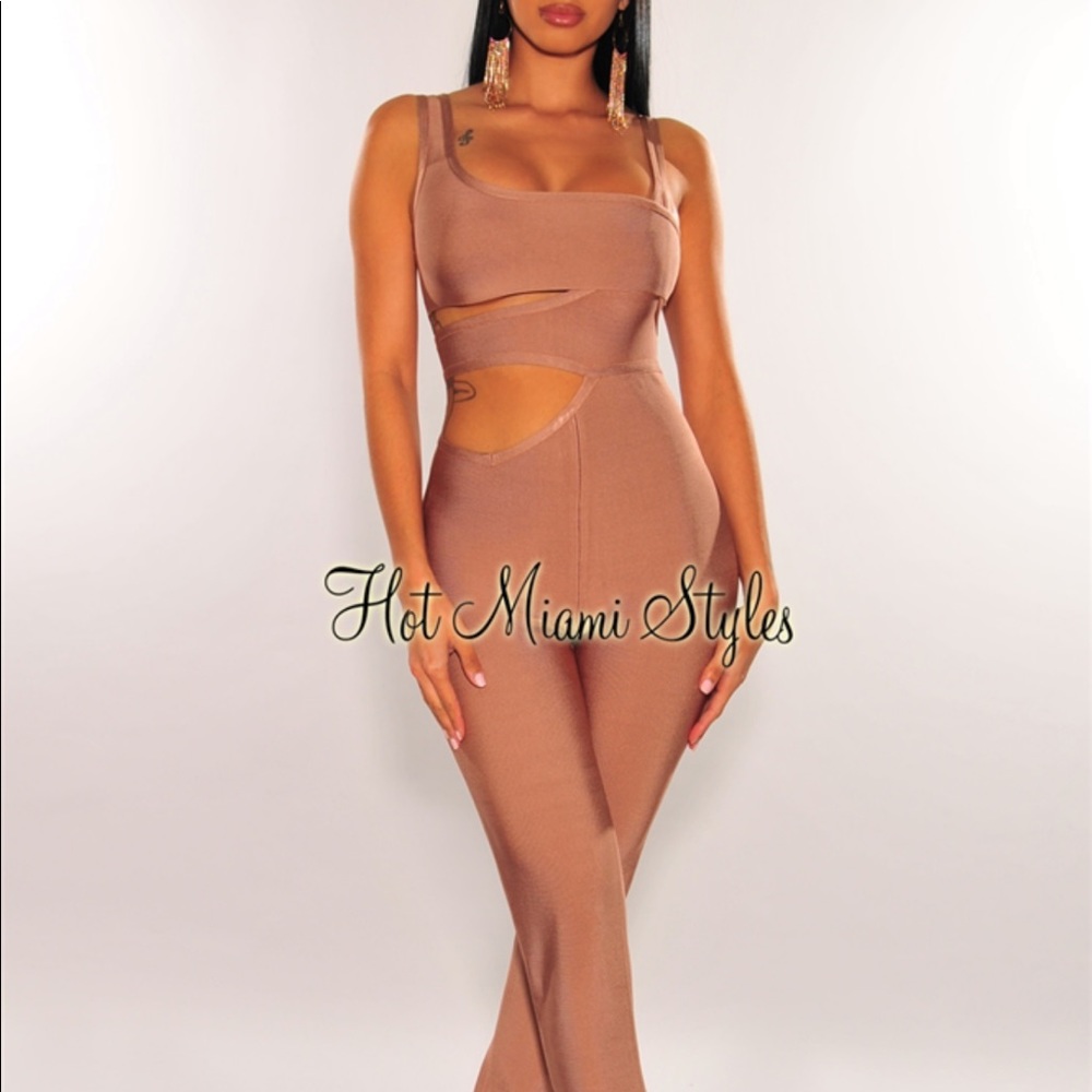Hot Miami styles nude bandage cutout jumpsuit